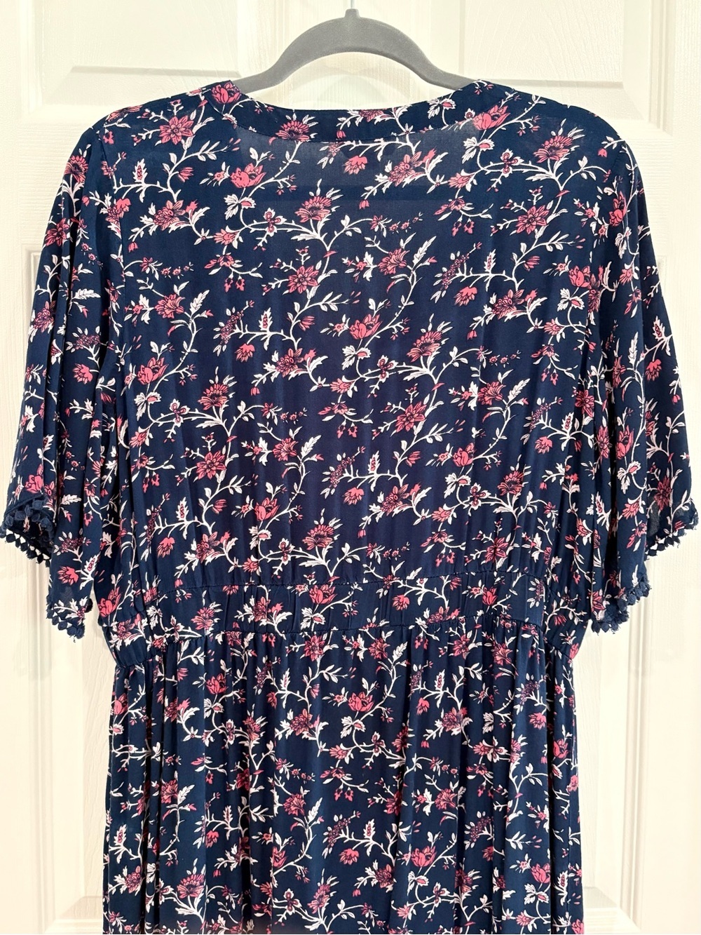 Violet Skies Boho Floral V-Neck Flowy Short Sleeve Navy Maxi Dress Women Size XL - Picture 12 of 15